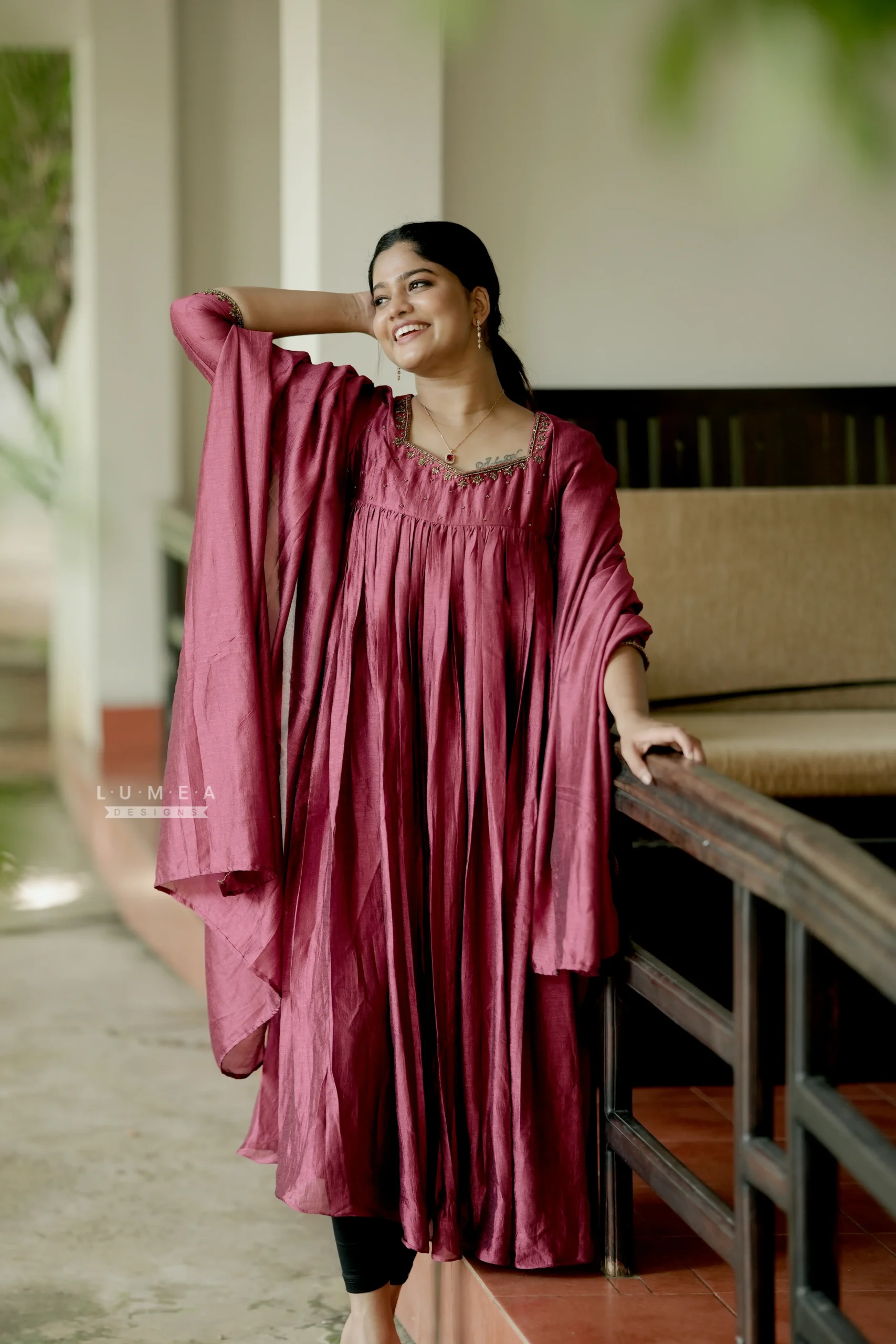 Handworked Pleated Kurta with Scalloped Dupatta