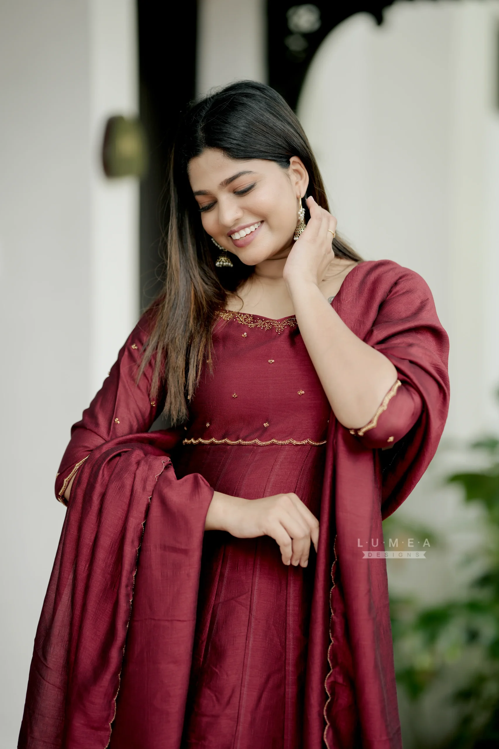 Handworked Panel Cut Kurta with Scalloped Dupatta