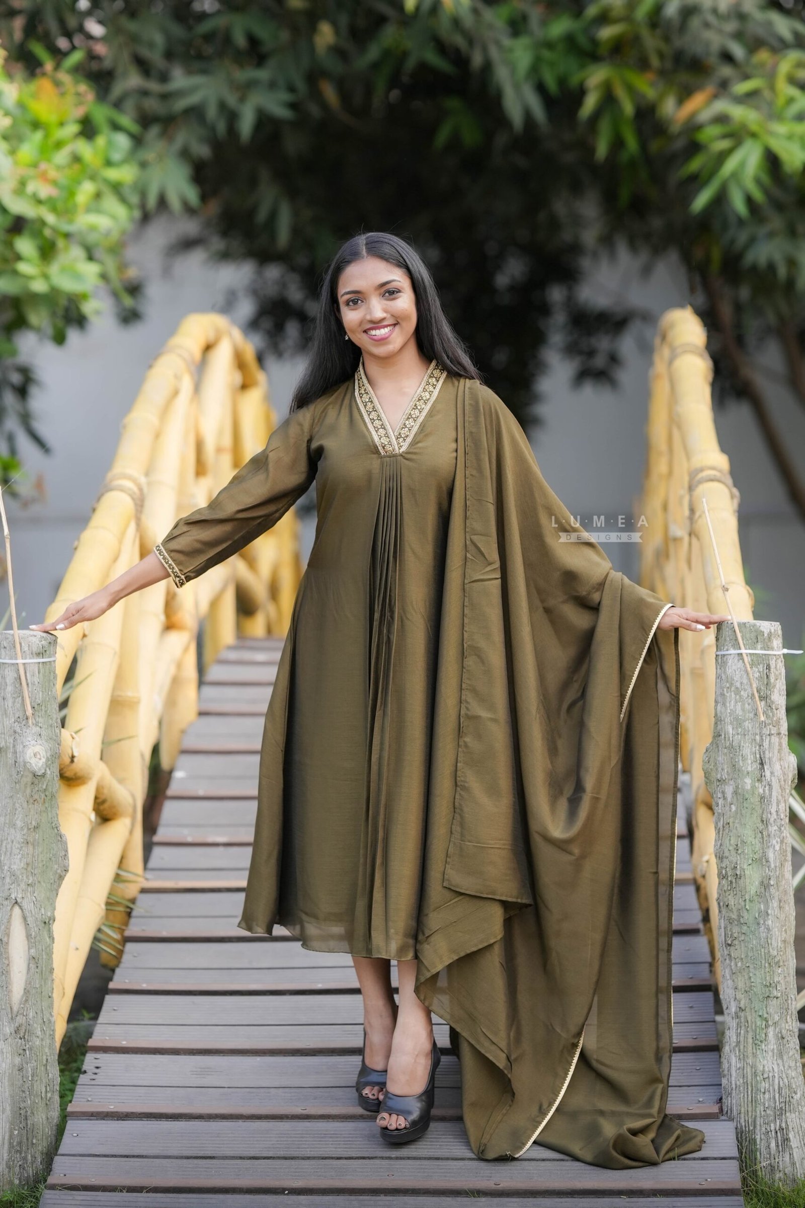 Handworked Pleated Kurta with Dupatta