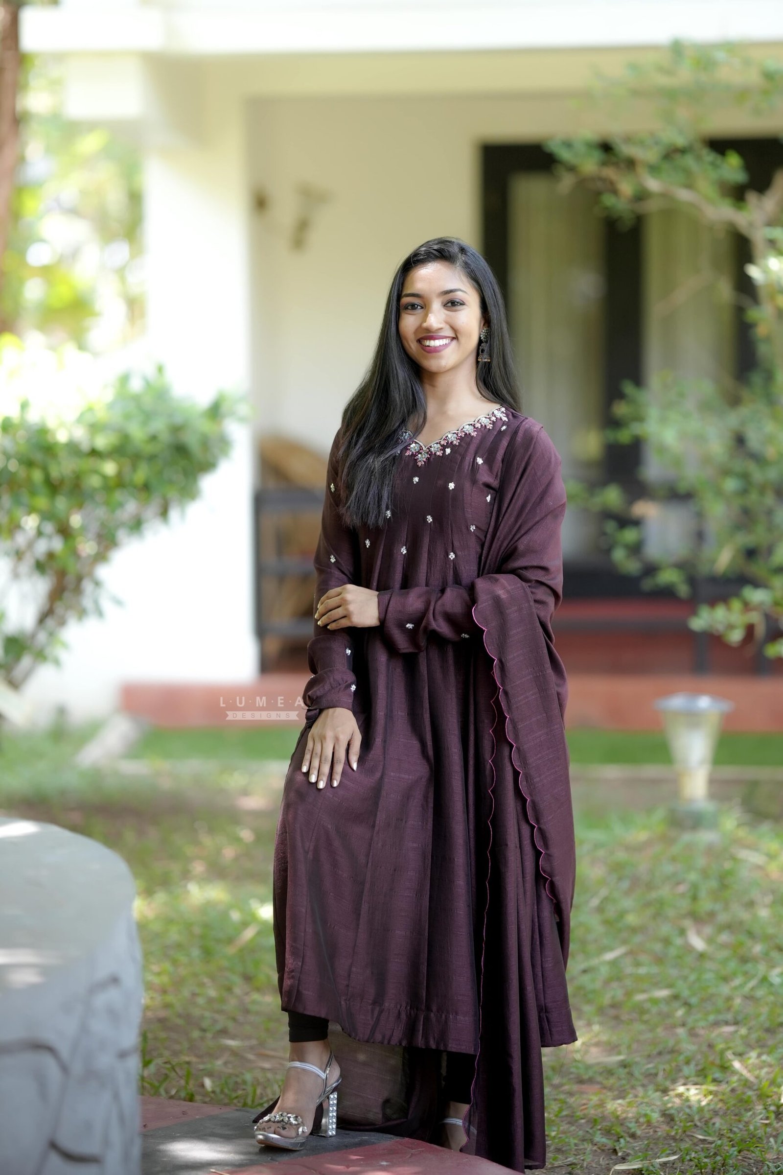 Handworked Panel Cut Kurta with Scalloped Dupatta