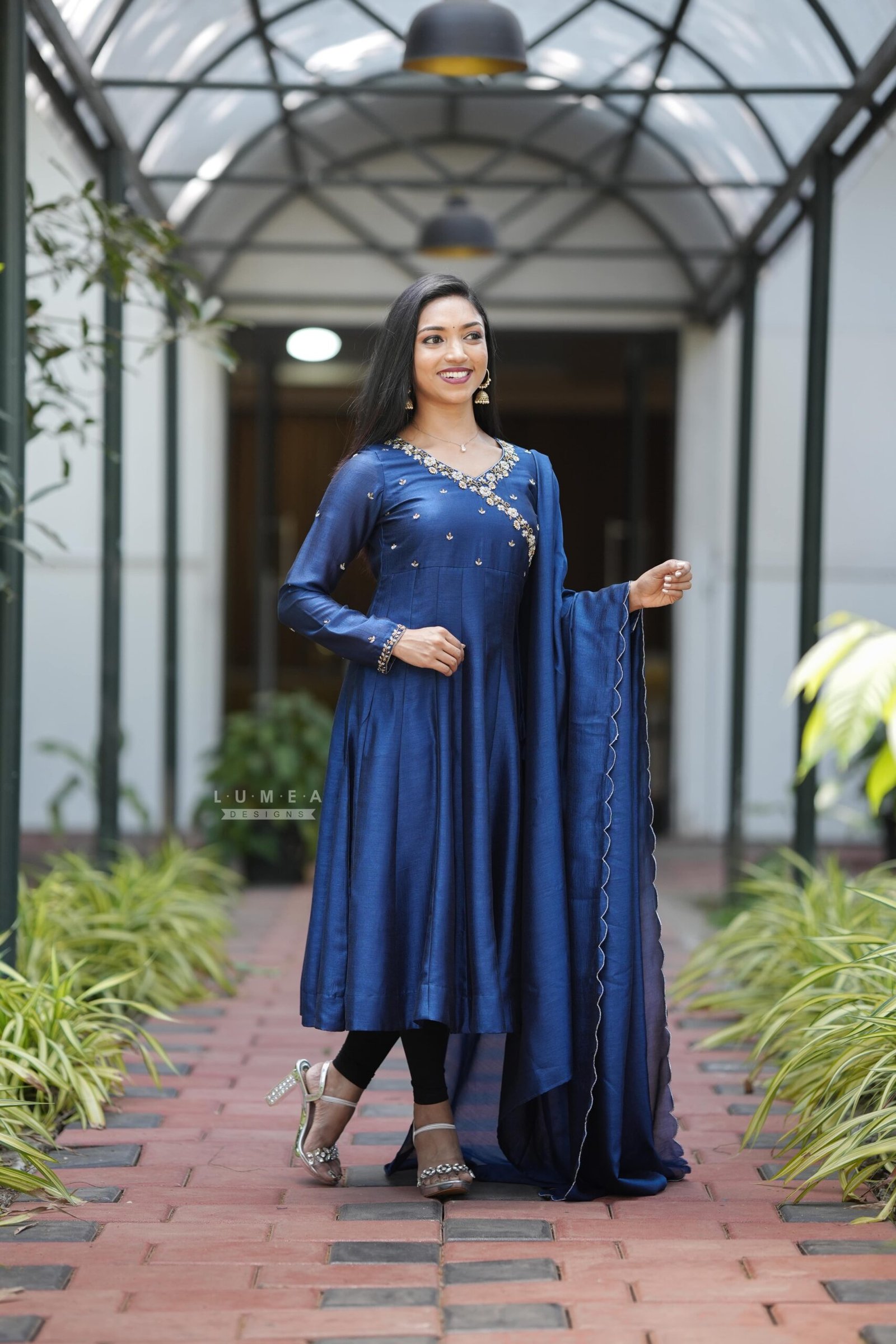Handworked Panel Cut Kurta with Scalloped Dupatta